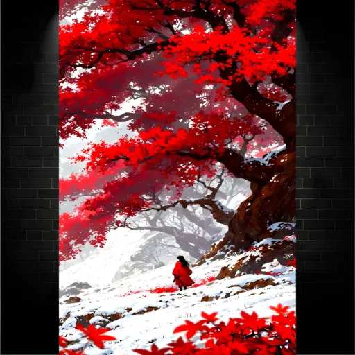 Mountain Red Leaf Tree, Nature, [N-0002] 