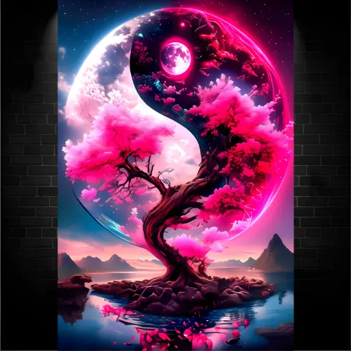 Tree and Red Moon, Nature, [N-0005]  